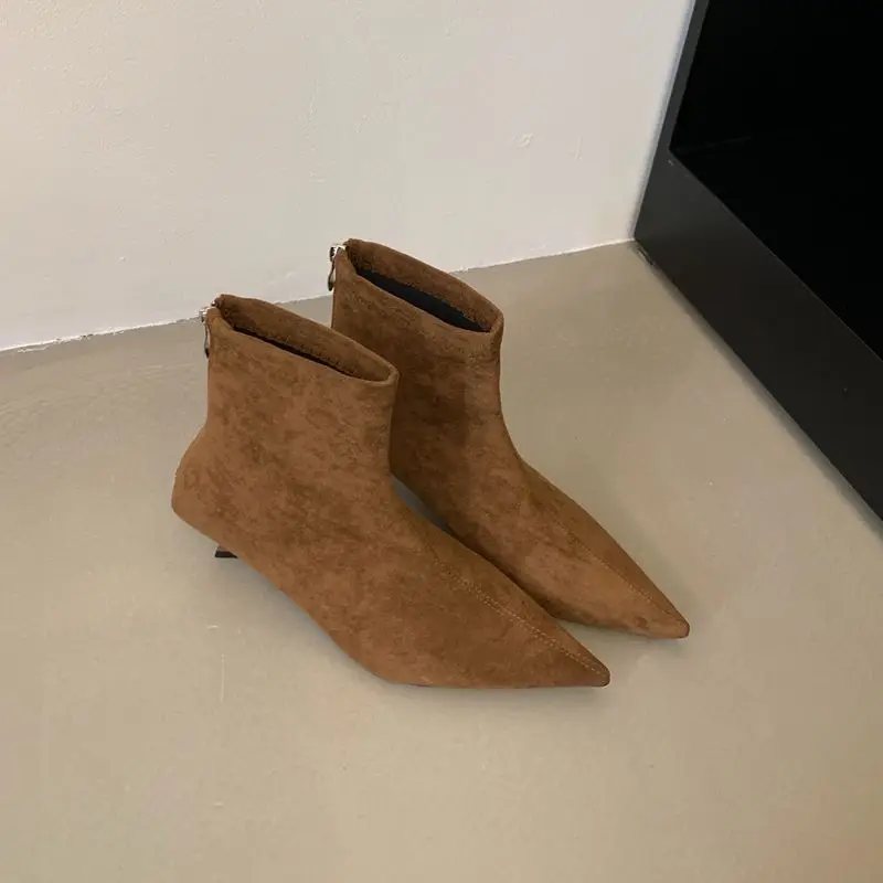 Bailamos 2024 New Brand Women Short Boots Fashion Square Low Heel Ladies Elegant Ankle Boots Shoes Pointed Toe Chelsea Shoes Mu