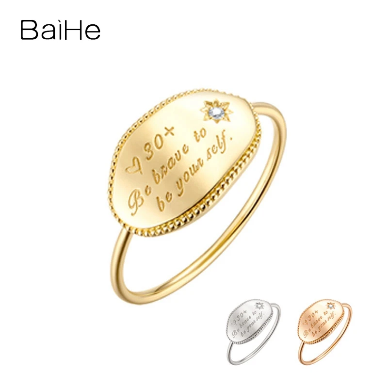 

BAIHE Vegetarian Ring Female Women Men 18K Yellow Gold custom Letter Send Girlfriend Trendy Engagement Gift Fine Jewelry Making