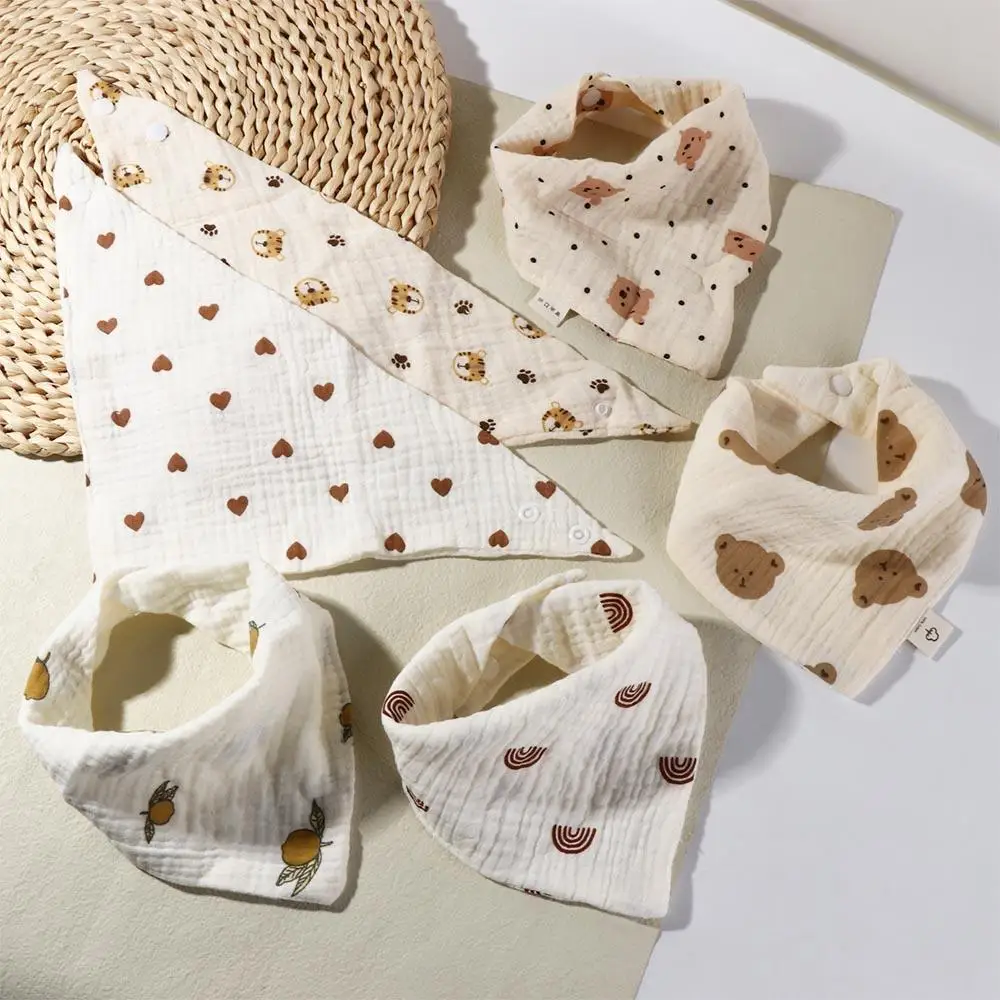 

Baby Drool Bibs Printing Baby Muslin Bibs Snap Button Solid Color Saliva Towel Soft Cotton Burp Cloths Feeding Drool Bibs
