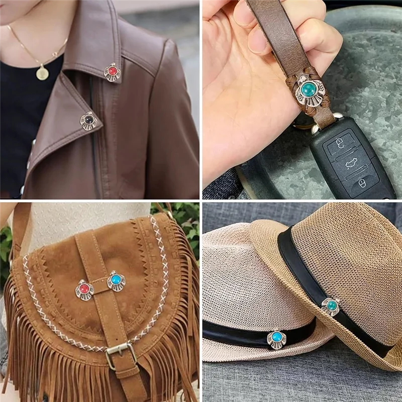 ABAE-พรีเมี่ยม 16 ชิ้น Faux-Turquoise Thunder-Bird เหรียญ Rivets, โลหะผสม Screwback Studs สําหรับหนัง Works