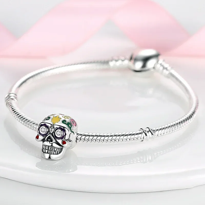 925 Sterling Silver Gold Red Apple Bone Halloween Series Beaded Charm for Women Diy Original Brand Bracelet Jewelry Making Gift - view 3