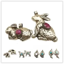 TBP690 Fine Handmade Jewelry Animal Figures Collection Elephant Sheep Bird Fish Big Pendants Copper Inlaid Semi-precious Stone