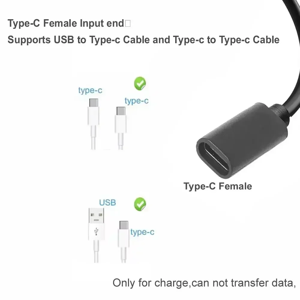 Type C Switch Cable USB C Male to Female Extension Cable with On/Off to Micro USB DC 5.5x2.1 Adapter for Phone LED USB Fan etc