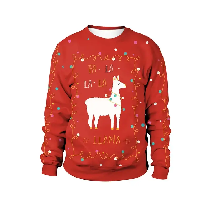 Men Women Llama Ugly Christmas Sweatshirt 3D Funny Print New Year Eve Xmas Sweater Couples Pullover Holiday Party Jumper Tops - Image 23
