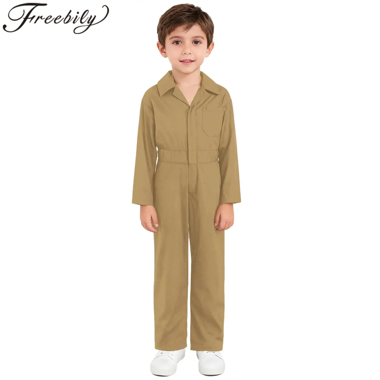 

Boys Roleplay Coverall Mechanic Boiler Suit Long Sleeve Bodysuit Turndown Collar Zipper Jumpsuit Halloween Cosplay Costume
