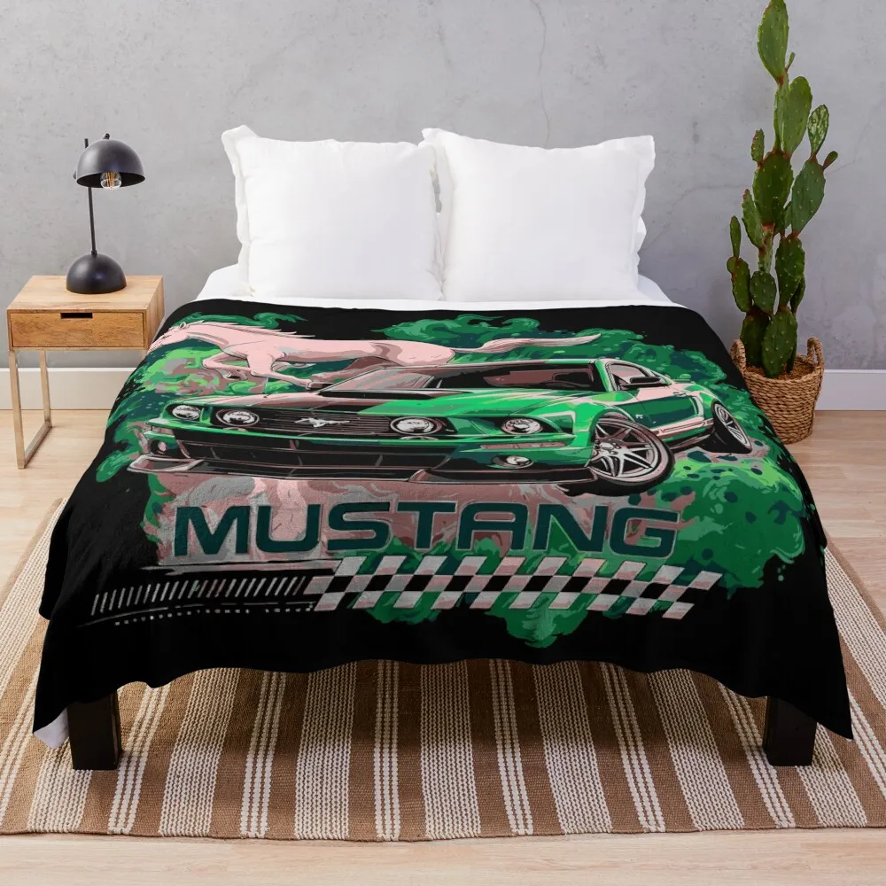 Green Mustang: Racing Pulse Throw Blanket Blankets For Bed Bed Fashionable Blankets