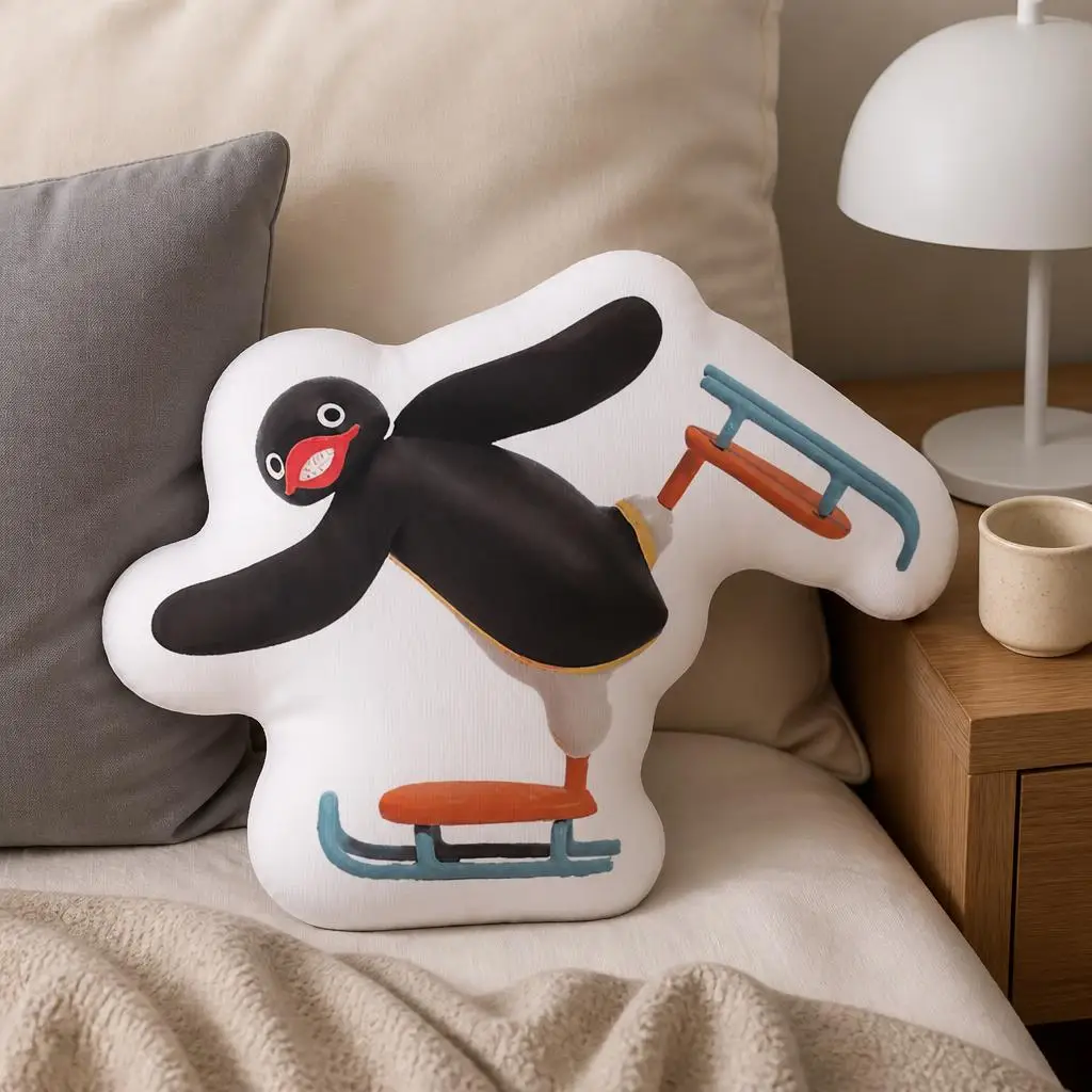 Penguin Ice Skating Throw Pillow Irregular Stuffed Cushion Cute Winter Sports Sofa Accent Home Decor Ice Skates Living Room