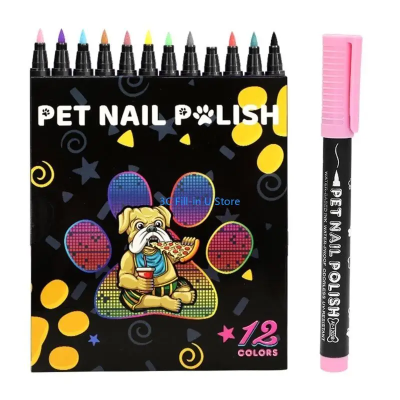 

G8TA 12 Color Dog Polish Pen Pet Drawing Painting Brush Pen Fast Drying