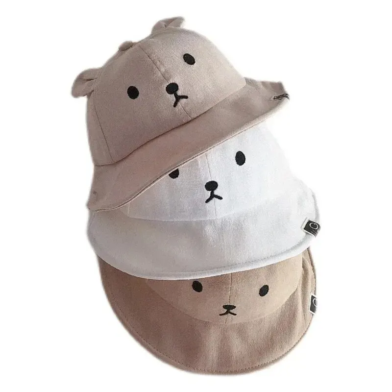 Cartoon Bear Shape Fisherman Hat Wide Brim Cotton Bucket Hat Summer Spring Outdoor Foldable Fisherman Cap for Toddler Dropship