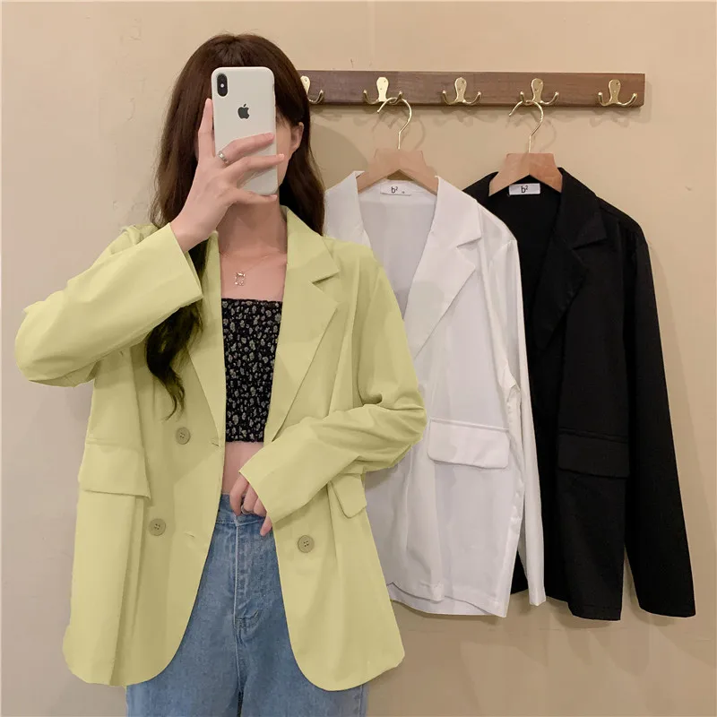 

Spring Autumn Thin Yellow Casual Suit Jaet Women's plus Size Loose Sun Protection Top Summer Faion Korean Sle