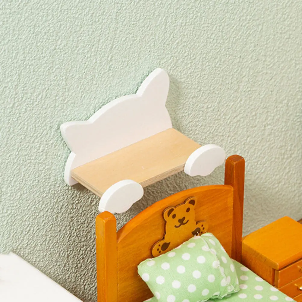 

2Pcs Mini Wall Shelf Wooden Miniature Rack for Dollhouse Decor Smooth Edges Safe for Kids Parent-Child Interactive Play Desktop