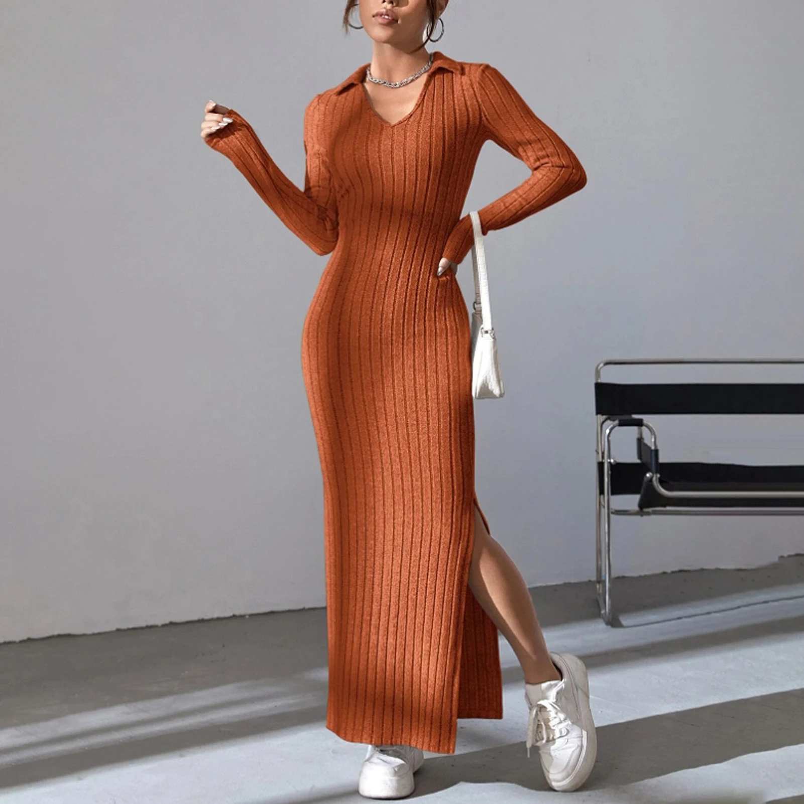 Spring Autumn Sexy Knitted Long Dress Women Long Sleeve V Neck Bodycon Maxi Dress Slit Hem Thread Slim Evening Party Dress - AliExpress 200000345 Spring Autumn Sexy Knitted Long Dress Women Long Sleeve V Neck Bodycon Maxi Dress Slit Hem Thread Slim Evening Party Dress - AliExpress 200000345