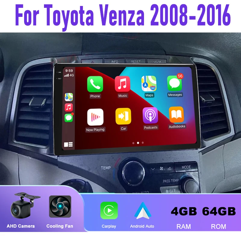 

GPS 9" For Toyota Venza 2008-2016 Multimedia Player Carplay Android 15 Auto Wireless BT WIFI Navigation Intelligent System 64GB