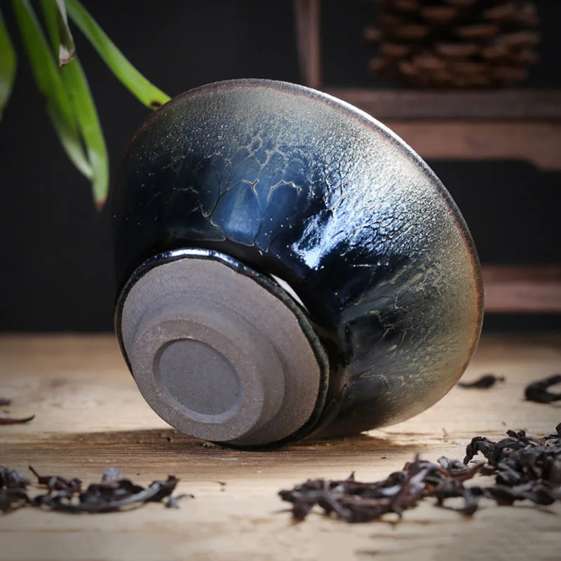 سعة صغيرة Jianzhan فنجان الشاي الصقيل مطعمة بالزيت الفضي يقطر وعاء الشاي منتج الكونغفو كوب مينغ كوب شاي سيراميك فرن