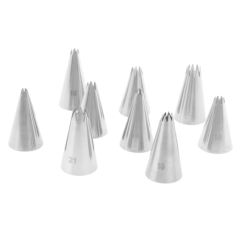 9pcs Open Star Cream Piping Nozzles Cake Decorating Set Metal Pastry Bag Tips