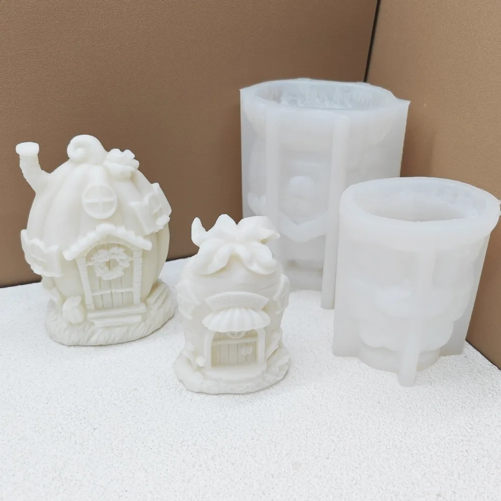 Creative Christmas Small House Silicone Mold DIY Easter Halloween Candle Mould Plaster Ornament Epoxy Resin Molds