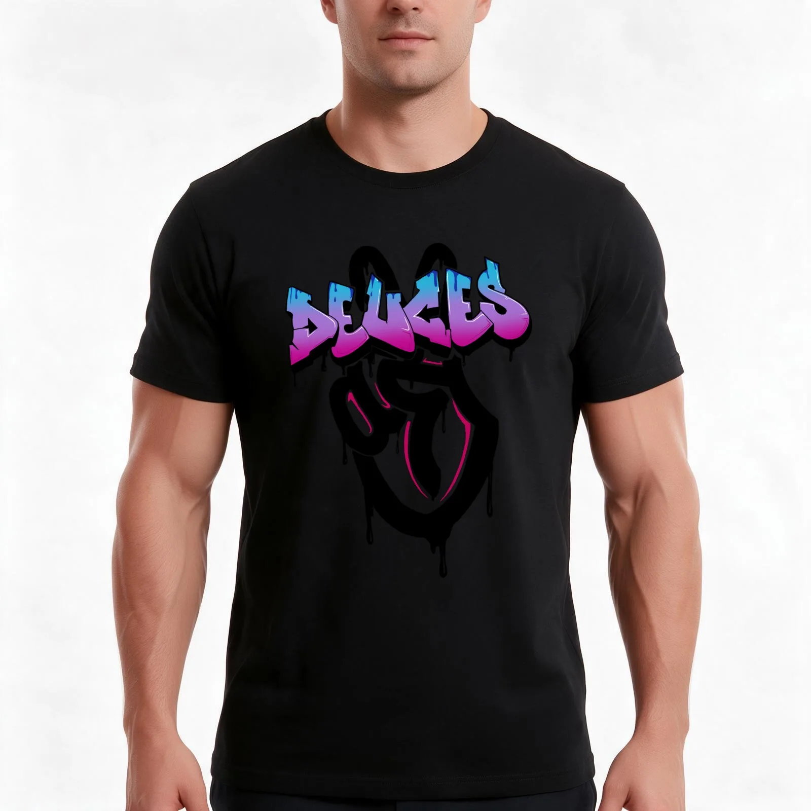 Deuces Merch T-Shirt, Summer Casual Cotton Tee, Oversized Streetwear Tops, Vintage Graphic Print, Loose Fit Short Sleeve