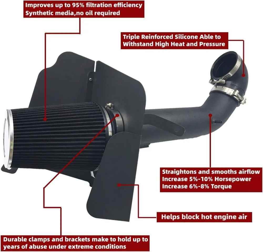 Kit di aspirazione aria fredda + scudo termico per 09-13 Chevy/GMC 1500 V8 4.8L/5.3L/6.0L per Cadillac Escalade 2009-2014 con motore 6.2L V8
