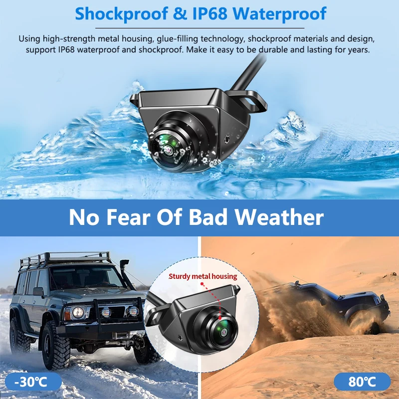 كاميرا احتياطية للسيارة AHD/CVBS 1920x1080P 150 °   رؤية خلفية/سامية/جانبية معدنية مقاومة للماء DNR للرؤية الليلية عكس للمركبات 9-24 فولت