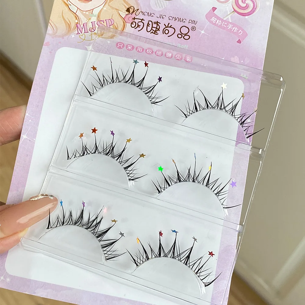 3 Pair Star Shaped Sequin False Eyelashes Party Halloween Christmas Colorful Sequin Eyelashes Natural Fluffy False Eyelashes