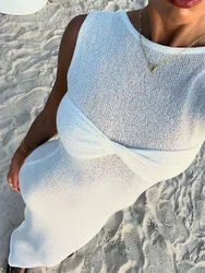 Tossy Summer Beach Knit Maxi Dress For Women Cover-Up Pink Sleeveless Twist Sundress Knitwear See-through Maxi Bodycon Dress New