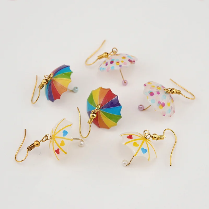 Cute Rainbow Umbrella Earrings Fashion Kawaii Colorful  Acrylic Earrings For Girls Children Jewelry Gifts