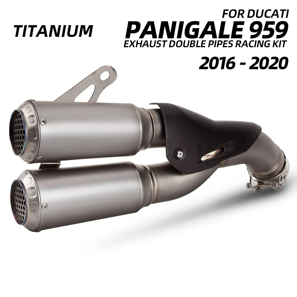 Titanium Alloy Slip On Line For Ducati Panigale 959 2016-2020 Racing Exhaust Carbon Cover Double Outlet Muffler Moto Escape Kit