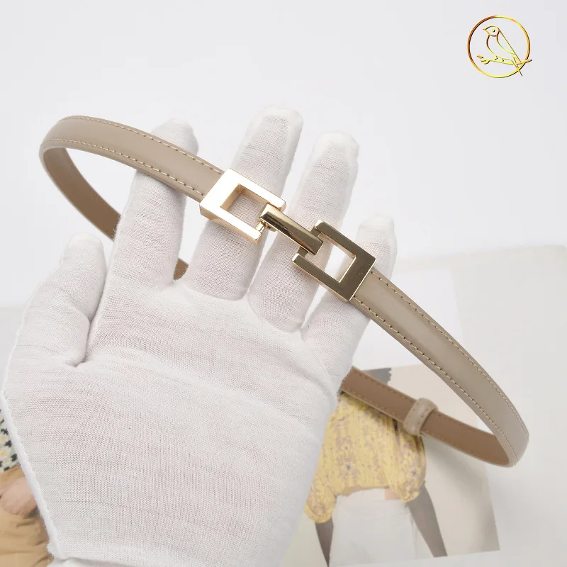Модный регулируемый тонкий ремень с пряжкой из натуральной кожи, новый стиль, украшение с юбкой на талии, универсальный небольшой ремень без дырокола