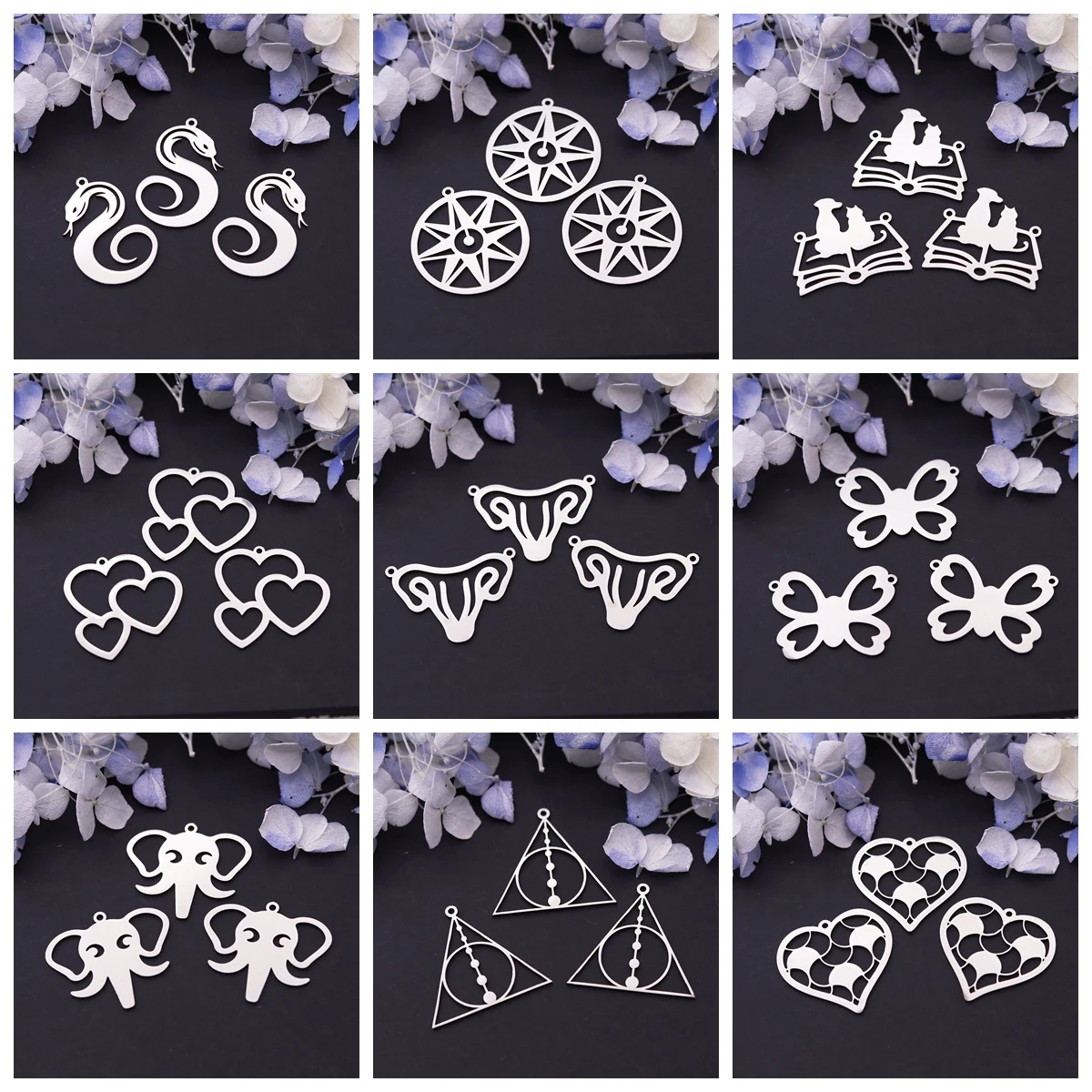 3pcs Snake Deathly Hallows Triangle Moon Stainless Steel Pendant Charms For Jewelry Making Necklace Earrings DIY Accessories