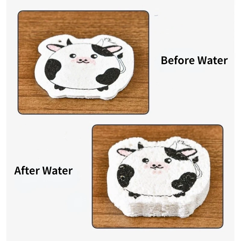 Cartoon Cute Cat Bear Wood Pulp Cotton Sponge Brush Non-stick Oil Rag Cleaner Household Cleaning Supplies Kitchen Cleaning Tools