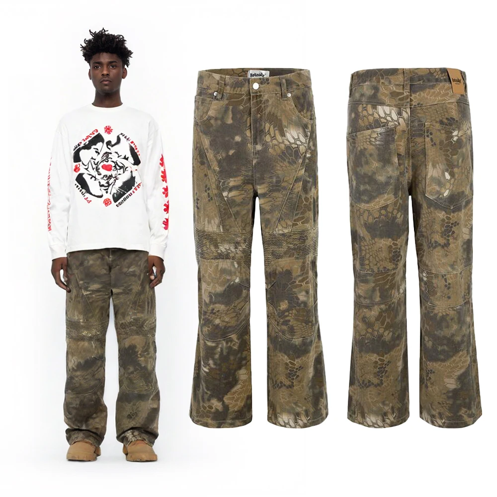 

Y2k Hip Hop Street Style Snake Pattern Camouflage Men's Pocket Functional Style Cotton Casual Retro Streetwear Baggy Cargo Pants