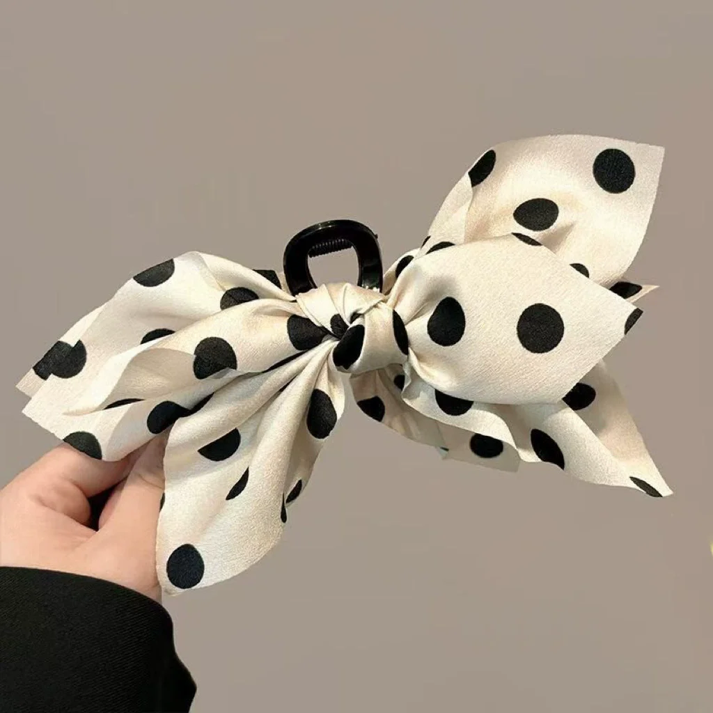 French Elegant Hair Claw Crabs For Women Polka Dot Fashion Bow Hair Clip Retro Head Shark Clip Luxury Hair Accessories image 5