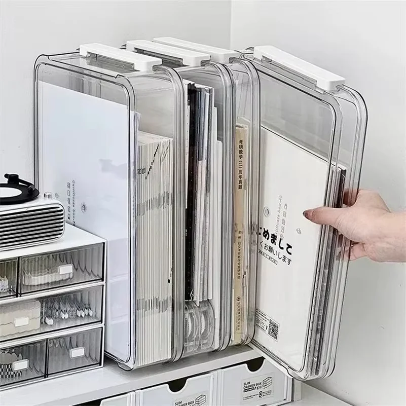 Clear Acrylic A4 Size Desktop File Holder Dustproof Storage Container For Exam Papers Documents Cards Home Office Paper Organize