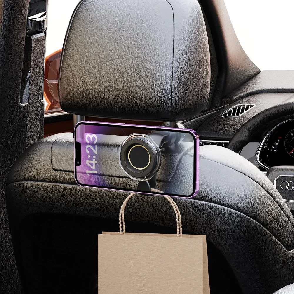 Untoom Magnetischer Auto-Rücksitz-Telefonhalter für iPhone 17 16 15 MagSafe Xiaomi Universelle Auto-Kopfstütze-Handyhalterung mit Haken – Detail 3