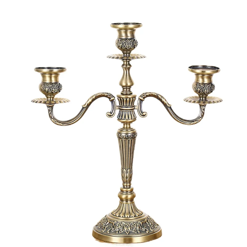 

Modern gold long pole metal candlestick high wedding ornament 3 pieces/set Chinese metal candlestick silver