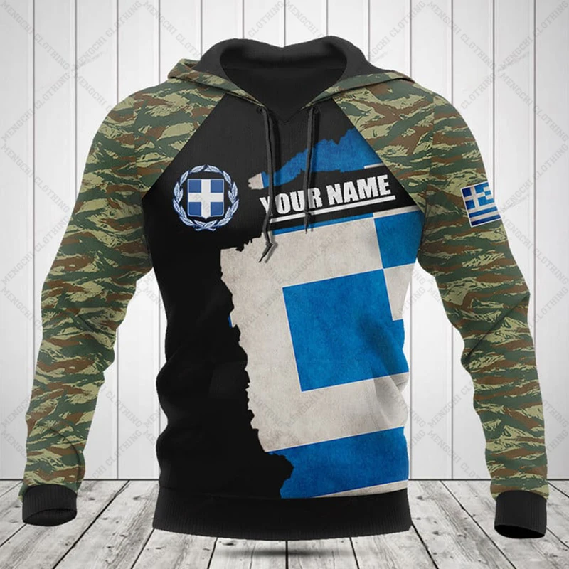 Customize Greece Emblem Camouflage Unisex Tops Hoodies Loose Sweatshirts Winter Casual Clothing Oversized Pullover Streetwear