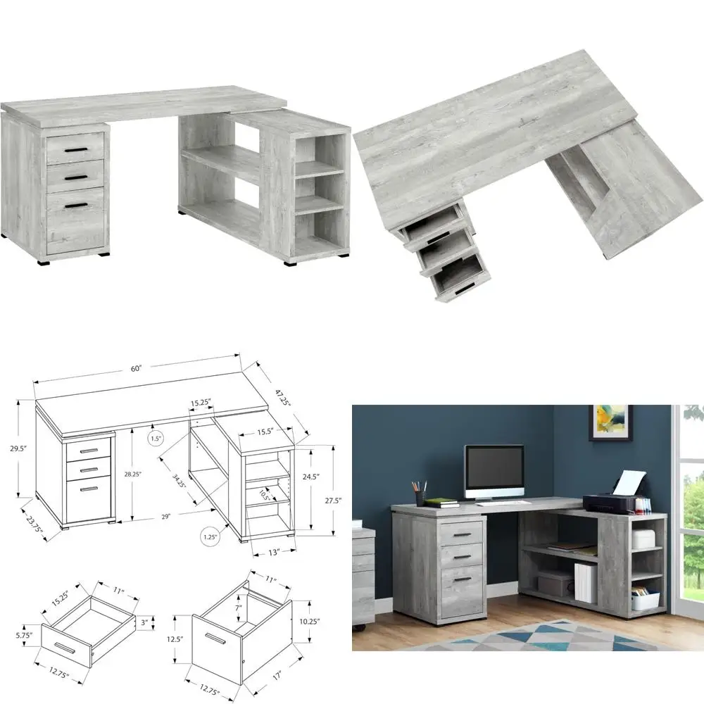 

Компьютерный стол L-образный угловой стол с местом для хранения вещей — слева или справа — 60 дюймов (с серым мелиорированным деревом)