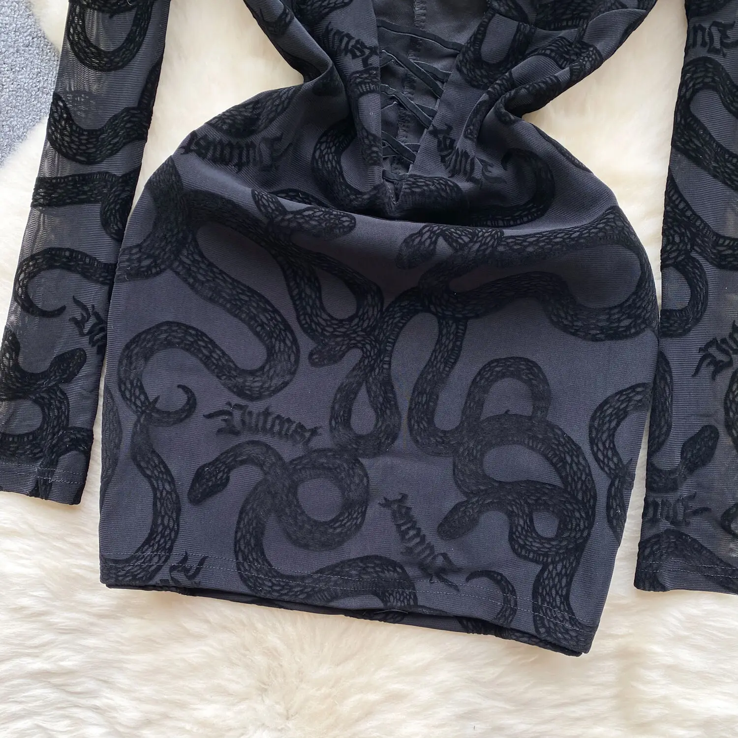 Foamlina-Vestido corto de malla con estampado a rayas para mujer, minivestido Sexy con abertura frontal, manga larga, escote cuadrado, elegante, Verano