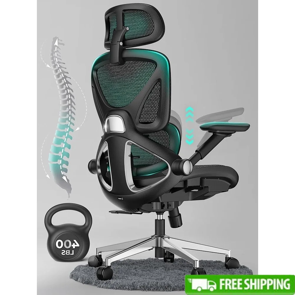 

Ergonomic Mesh Office Chair Adjustable Lumbar Support High Back Desk Chair 400lbs 3D Headrest 4D Flip-up Arms Tilt Backrest