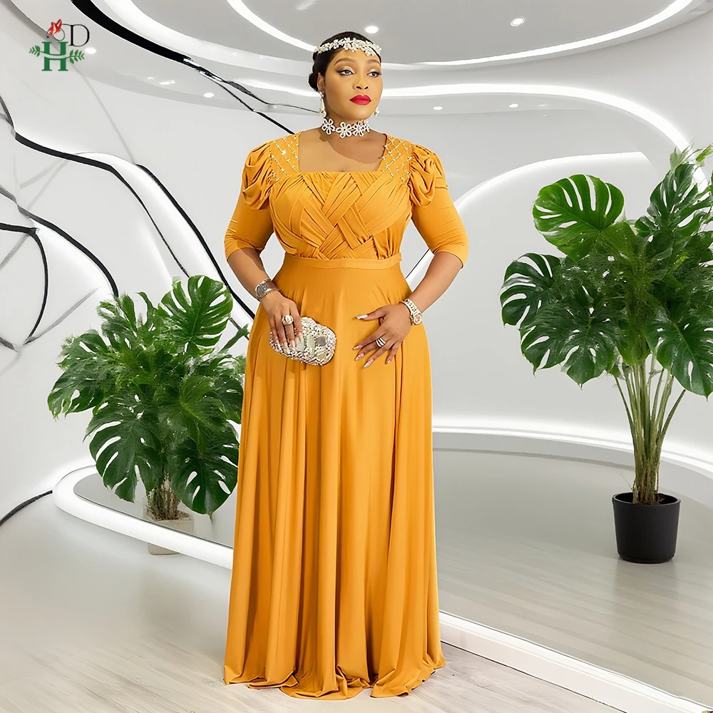 

2025 New African Clothes For Women Dress Fashion Half Sleeve Wedding Evening Party Dress Diamon Gown Casual Daily Maxi Dress