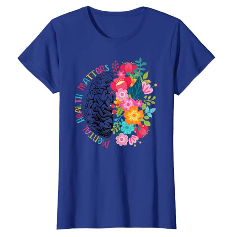 Mental Health Matters Gift Human Brain Illness Awareness T-Shirt Gifts Aesthetic Womens Clothing Floral Print Sayings Tee Tops