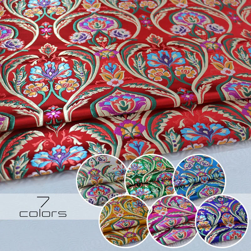 

100*70cm Vintage Chinese Style Jacquard Satin Fabric For Sewing Kimono Cheongsam Gown Bag Stage Party Garment Fabric