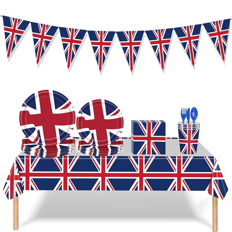 Union Jack Flag Tablecloth Waterproof Paper Cup Napkin Set Great Britain UK England British Flag Ornaments For Party Decoration