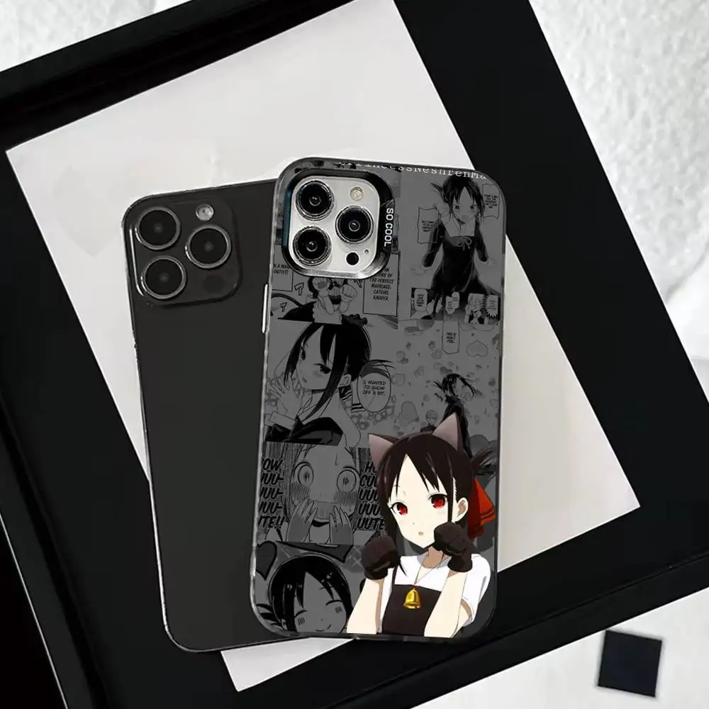 حافظة هاتف Kaguya s-sama لهاتف iPhone 16,15,14,13,12,11,Mini,Pro,SE,MAX غطاء أبيض غير لامع مقاوم للصدمات