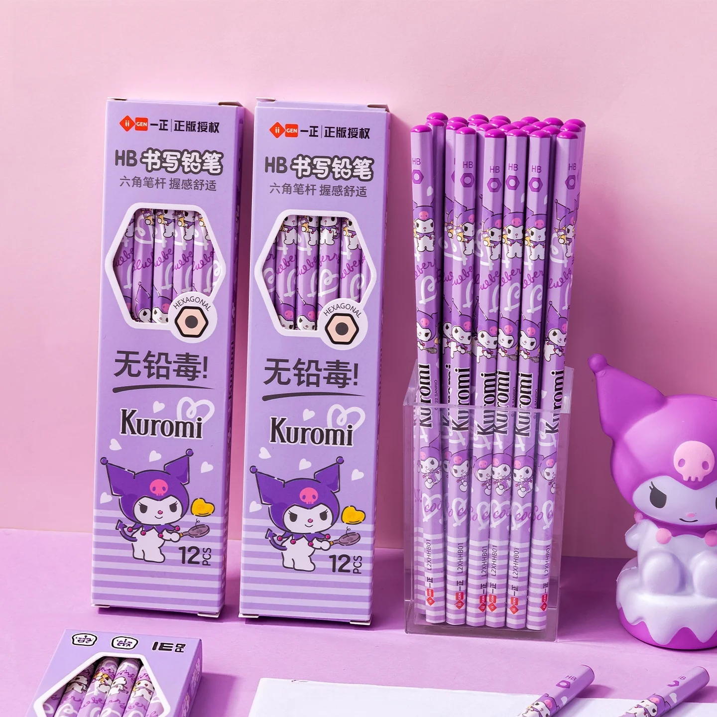 12 Stück/Set Cartoon Hello Kitty Melody Kuromi Cinnamoroll HB Bleistift Anspitzer-Set zum Zeichnen und Skizzieren – Detail 13