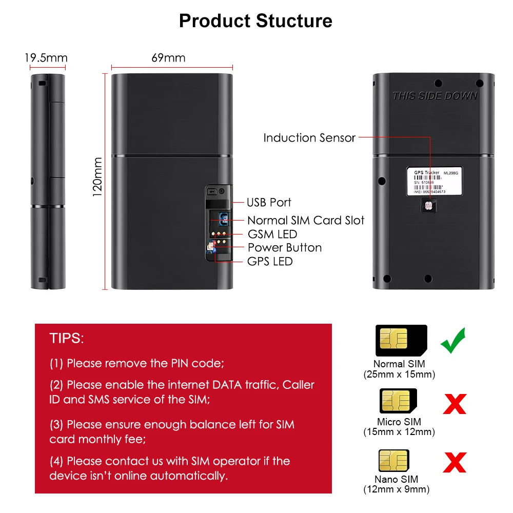 4G Asset Wireless GPS Tracker ML208G 5500mAh Temperature Monitoring Fleet Management Car Tracking Device WIFI Positioning