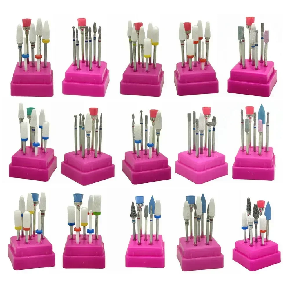 Jeu de forets à ongles en carbure de tungstène/céramique, accessoires de Machine de manucure, fraise, lime à ongles électrique, 7 pièces/boîte