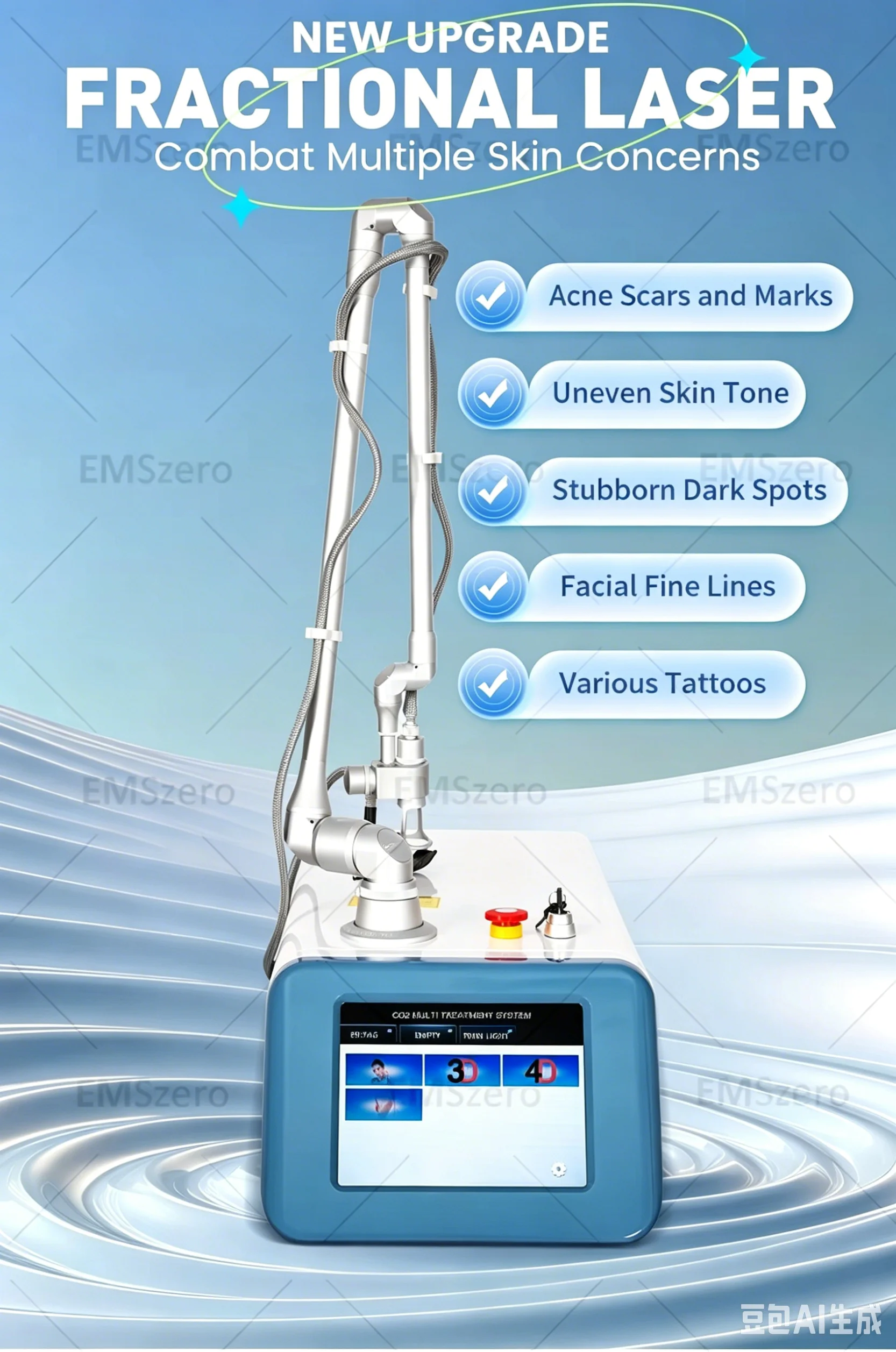 Professional Portable CO2 Fractional Laser Machine for Carbon Peel, Skin Resurfacing, Skin Tightening, Skin Rejuvenation