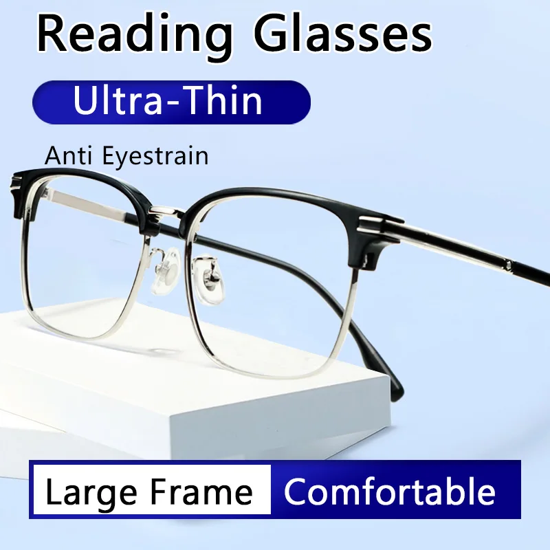 

Ultra-thin Blue Light Blocking Glasses for Men, Square Frame,Presbyopia Eyeglasses, Computer Readers Anti UV/Eyestrain/Magnifier