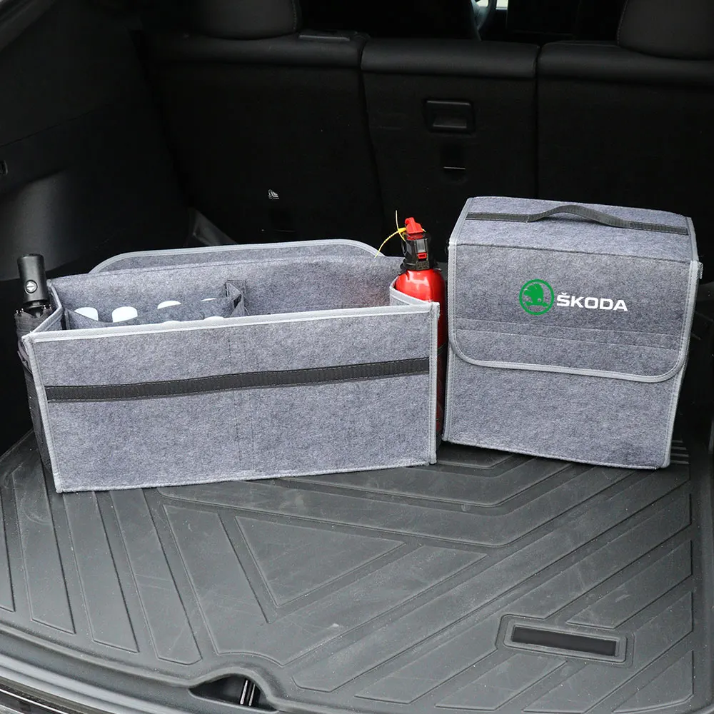 Car Trunk Storage Box Foldable Felt Car Organizer Stowing Tidying Box Car Accessories For Skoda S Fabia 2 Superb 2 Octavia VII